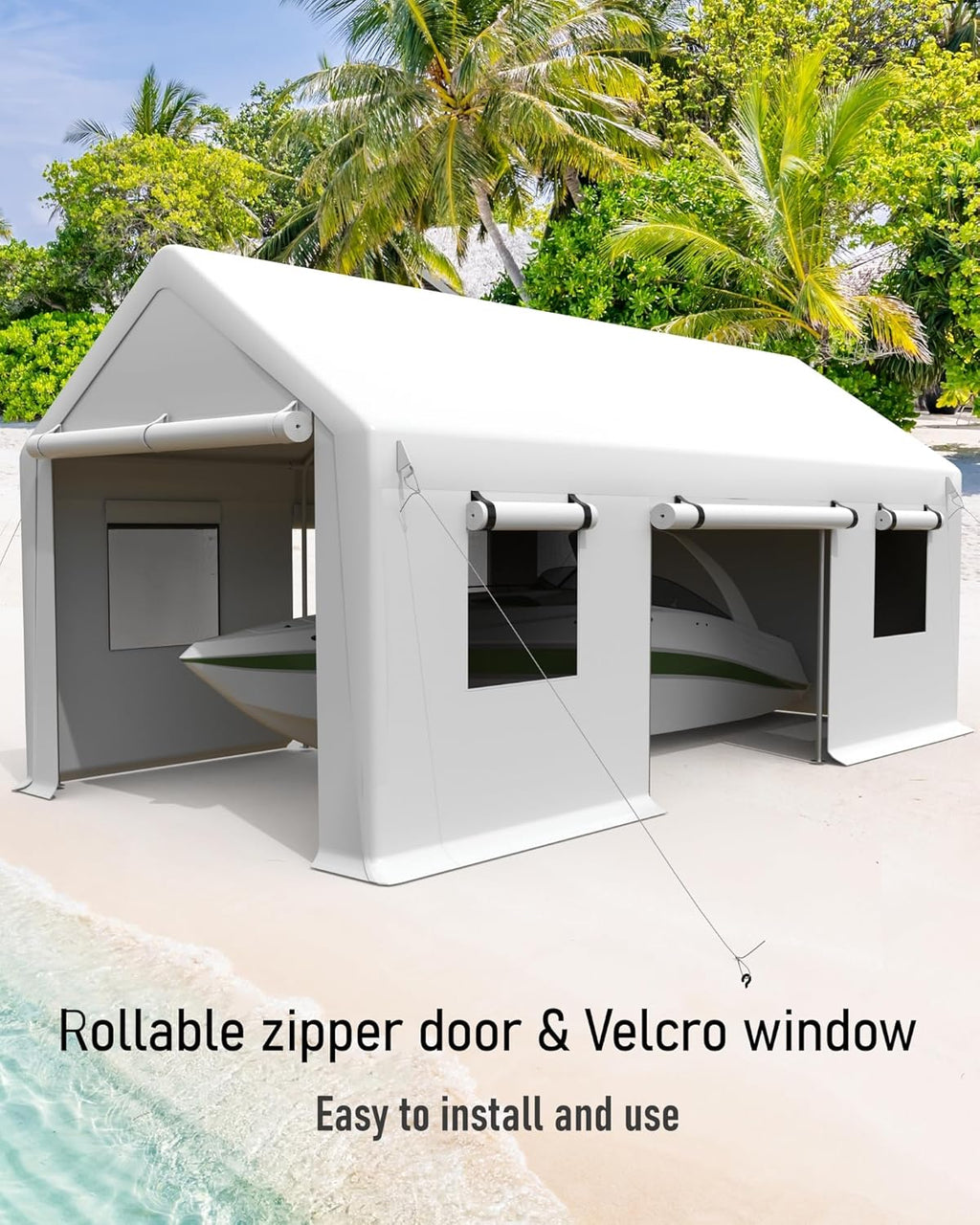 White 13'x20' Portable Carport Canopy with Steel Poles F46905