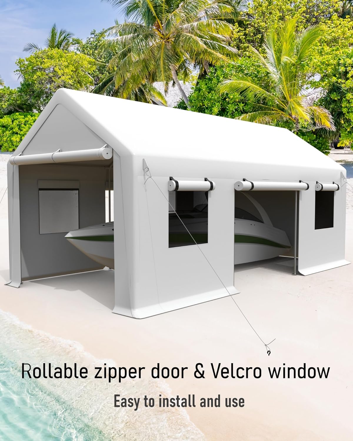White 13'x20' Portable Carport Canopy with Steel Poles F46905