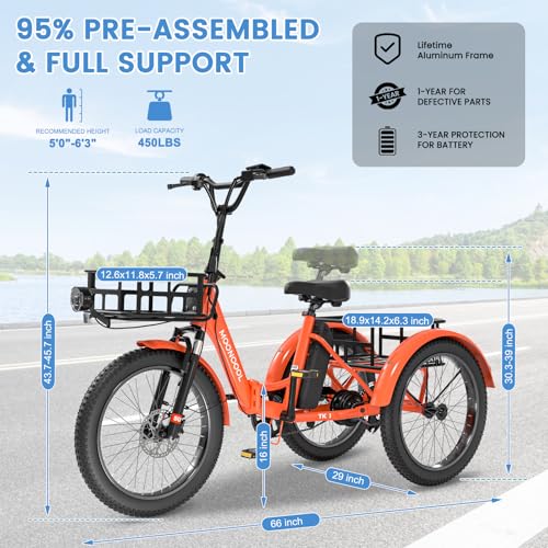 20" Folding 3 Wheels Electric Tricycle with Aluminum Frame and Removable Battery X500