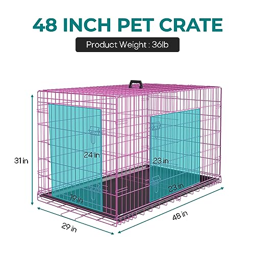 Large Foldable Metal Wire Dog Crate with Double-Door Tray L317