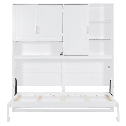 Grey Twin Murphy Bed with Storage Bookcase and Shelves Z61683