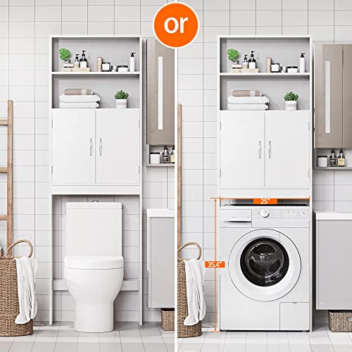 White Over The Toilet Storage Cabinet with Adjustable Shelves and Double Doors, 77 in H N5151