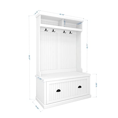 White Hall Tree with Bench and Shoe Storage Q682