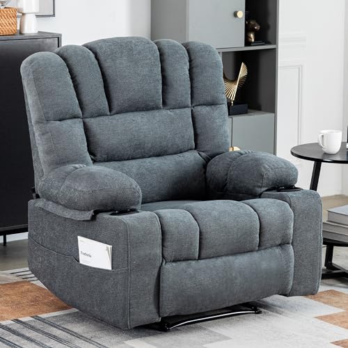 Oversized Chenille Manual Recliner Chair Grey F19628