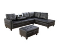Black Leather Sectional Sofa with Storage Ottoman and Matching Pillows V1825