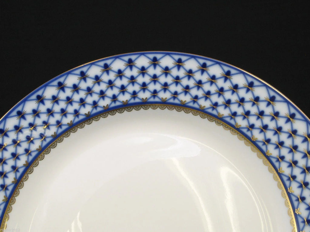 Bone China Cobalt Blue 24K Gold Net Dessert Plates 7.5" Round V329433