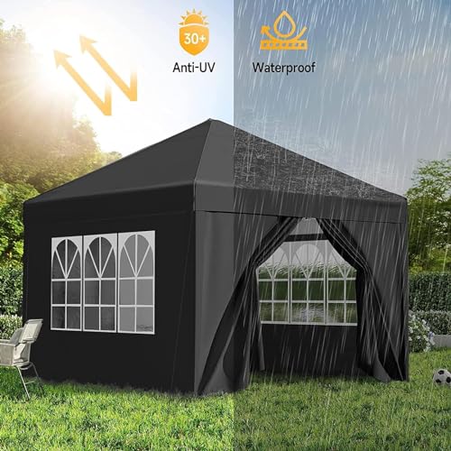 10x10 Pop Up Canopy Tent with 4 Removable Sidewalls, Waterproof Outdoor Canopy F539929