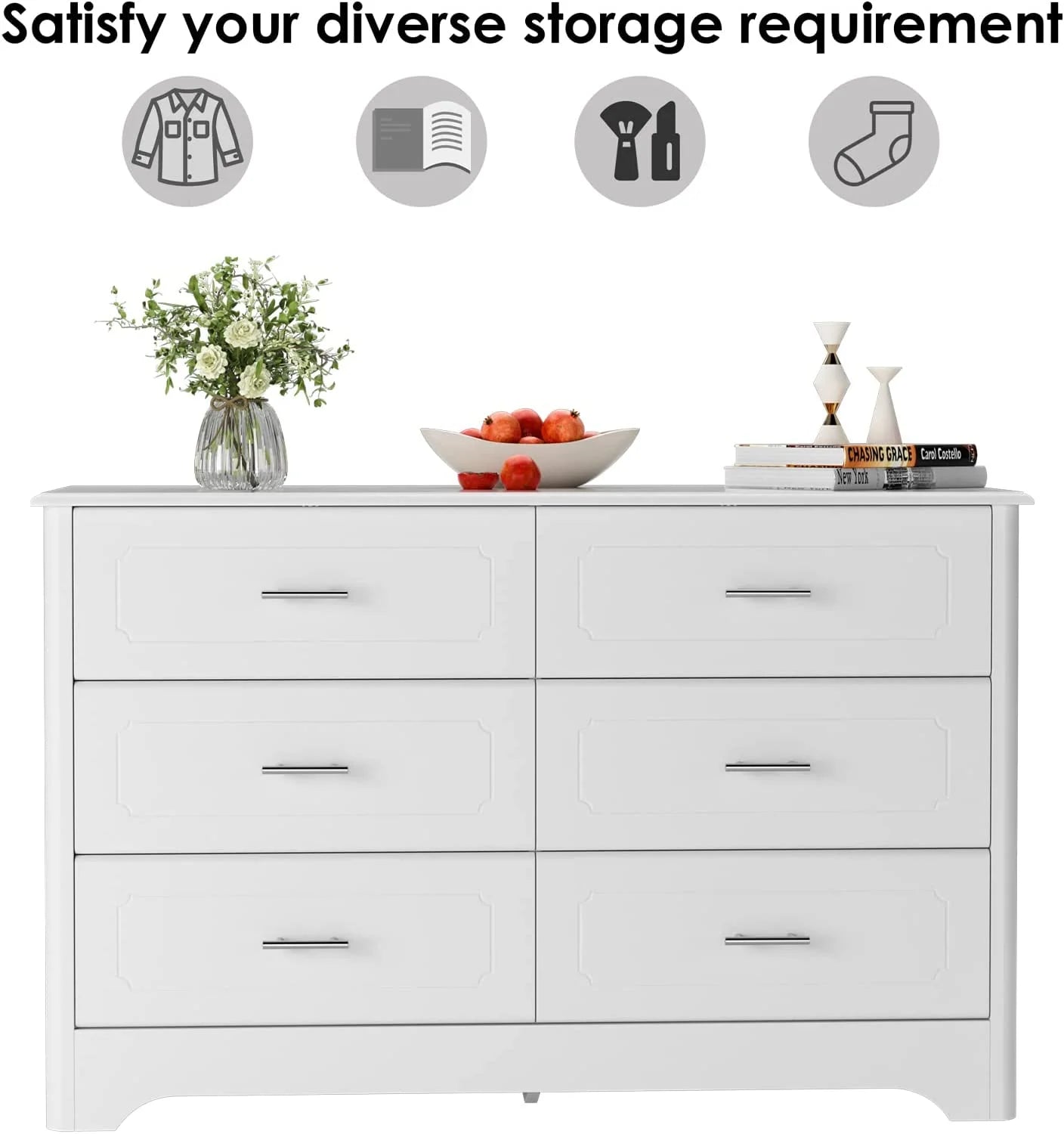White Wood Dresser with Metal Handles O7468