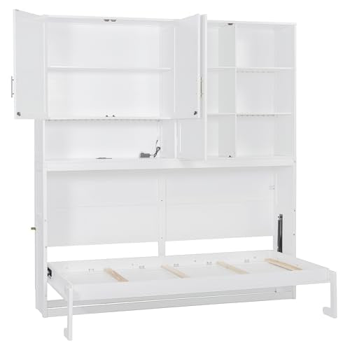 Grey Twin Murphy Bed with Storage Bookcase and Shelves Z61683