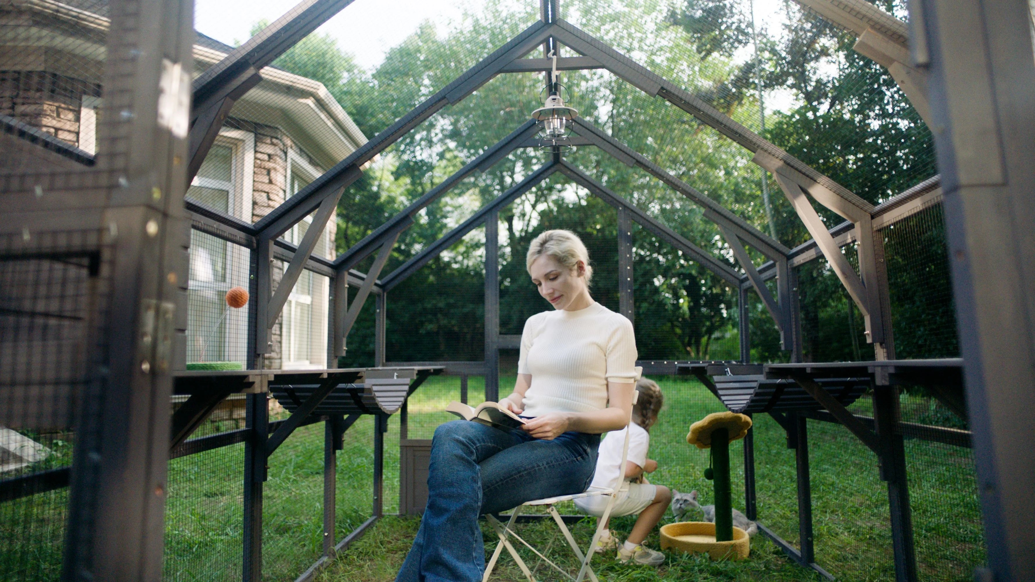 110'' Extra Large Wooden Catio Cage with Roof Cover Y224