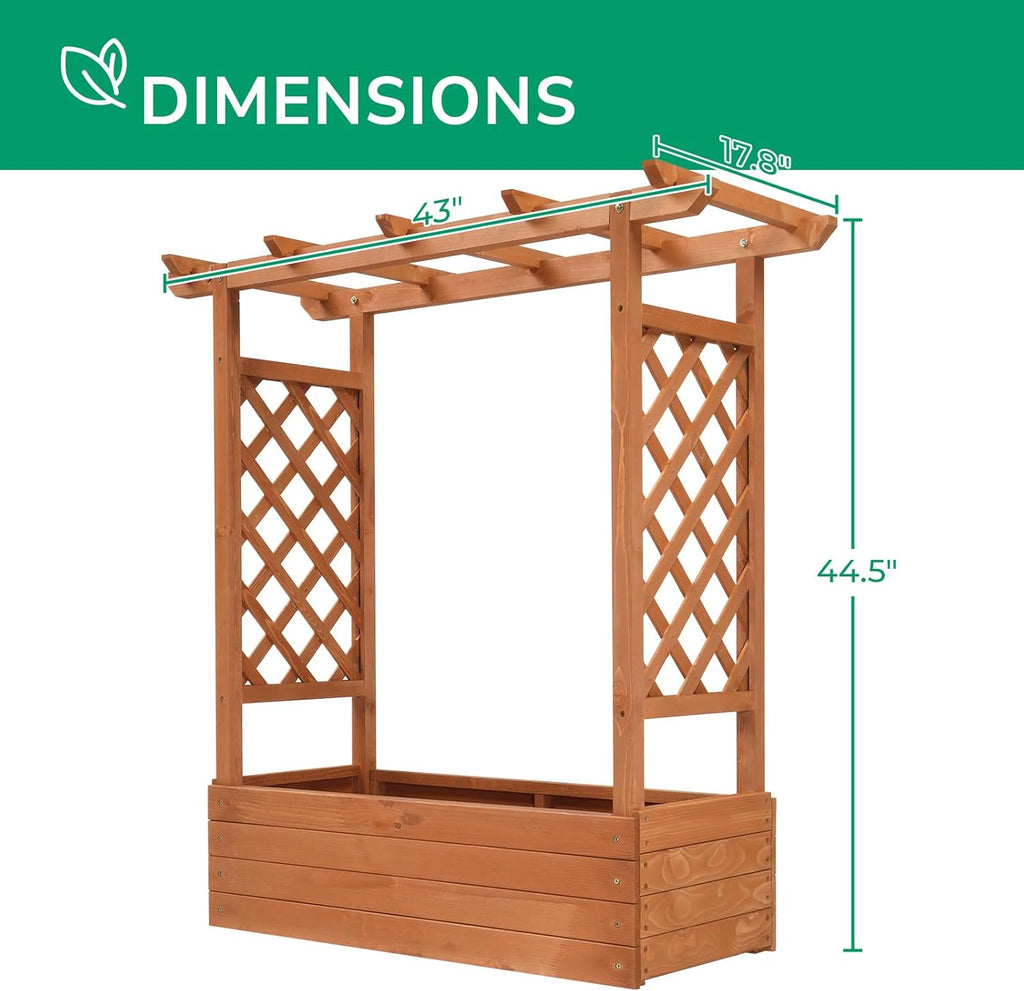Raised Garden Bed with Trellis Wood Planter Box M2349