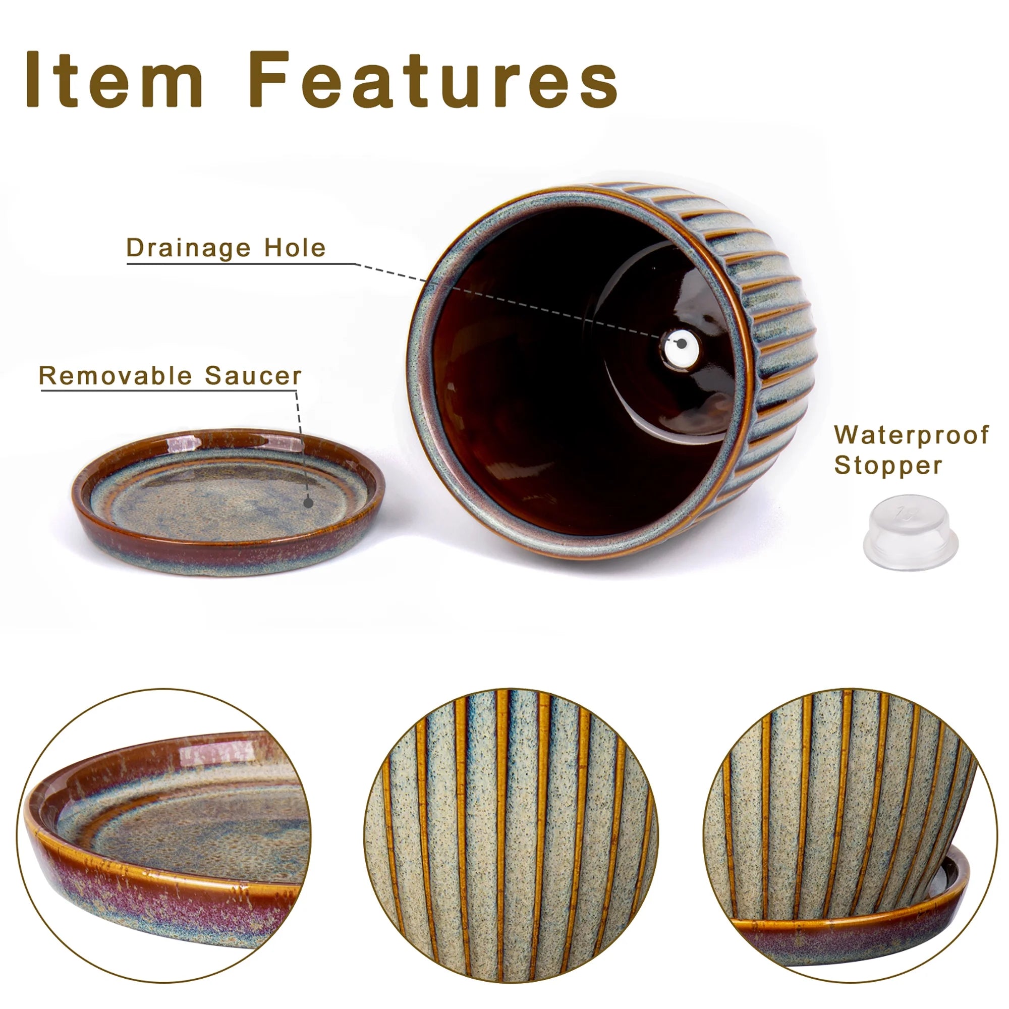 2 Pcs Ceramic Plant Pots with Saucer I229981
