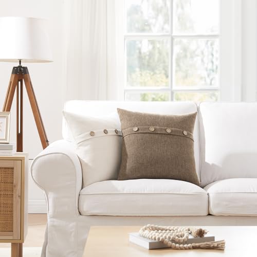 Set of 2 Cool Grey Pillow Covers 18 x 18 Inches with Coconut Buttons E4273