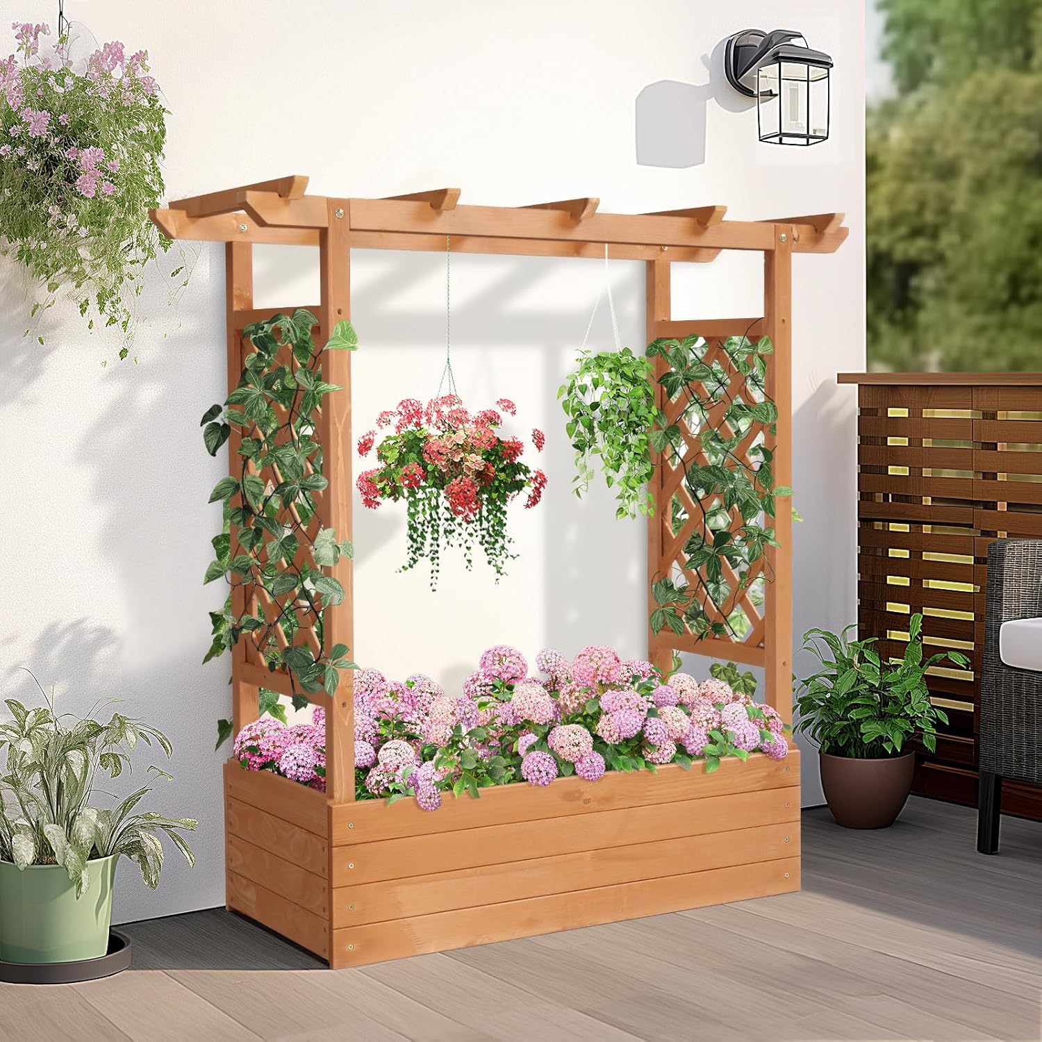 Raised Garden Bed with Trellis Wood Planter Box M2349