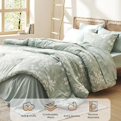 Twin 5 Pieces Blue Floral Bedding Set with Comforter, Sheets, Pillowcase & Sham L8679