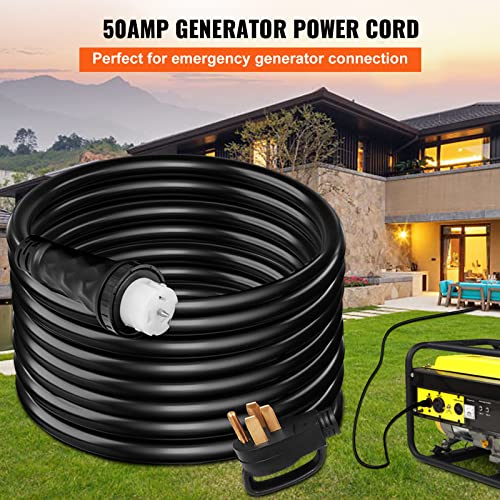 15 FT 50 Amp Generator Extension Cord NEMA 14-50P to SS2-50R & CS6364, STW 6/3+8/1 AWG 125/250V Generator Power Cord Twist Lock Connectors K1658