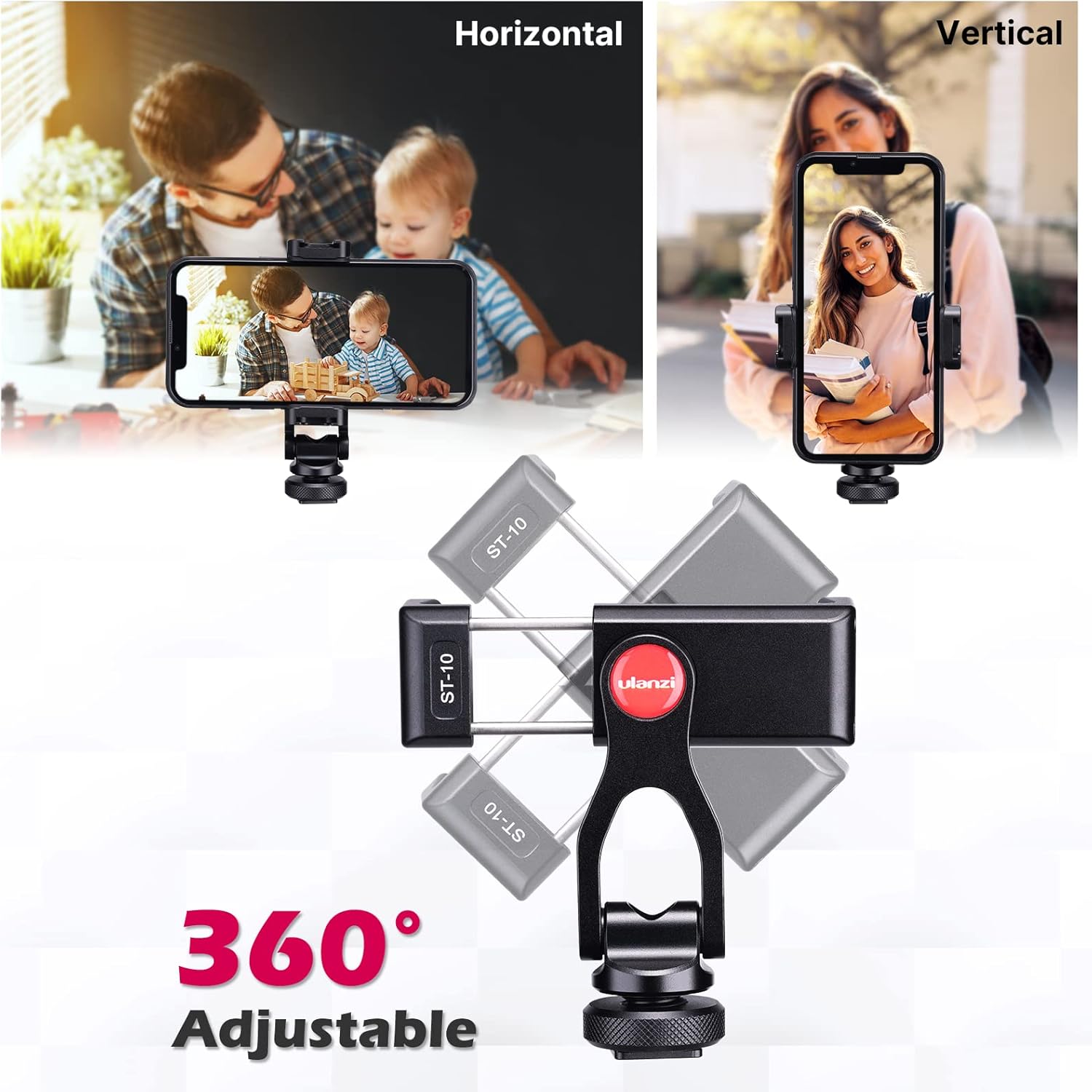 Metal Phone Tripod Mount with 2 Cold Shoe Mount I9076
