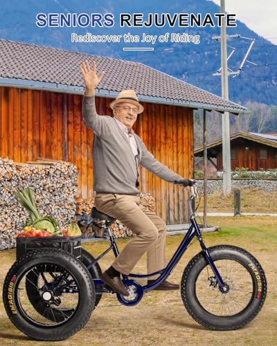 20-Inch Fat Tire 7-Speed Heavy-Duty Adult Tricycle with Large Cargo Basket R559108