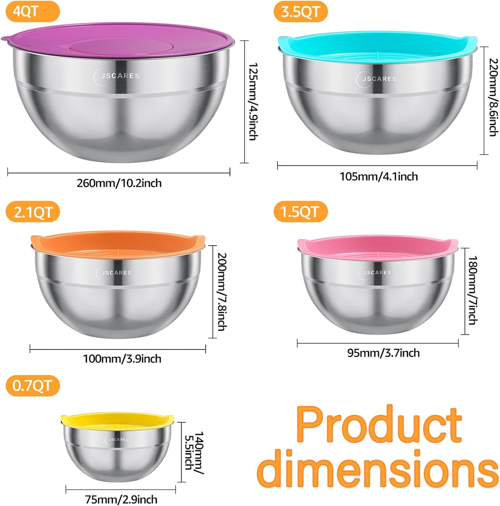 5 Piece Stainless Steel Mixing Bowls with Lids Set B2022