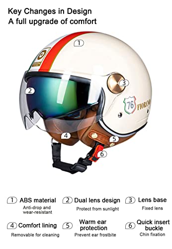 Retro Creative Motorcycle Half Helmet, 3/4 Face Breathable Motorbike Helmets with Double Visor Helmet X1957