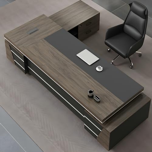 L-shape Office Desk with Locking Drawers and Cable Management, 79" L x 31.5" W x 29.5" H N199477