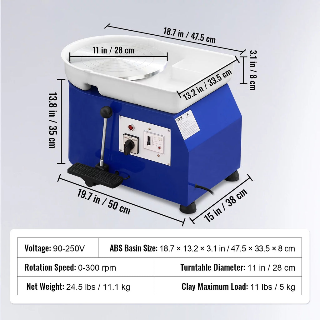 11" Ceramic Wheel Forming Machine with Adjustable Speed Handle and Foot Pedal Control R36691
