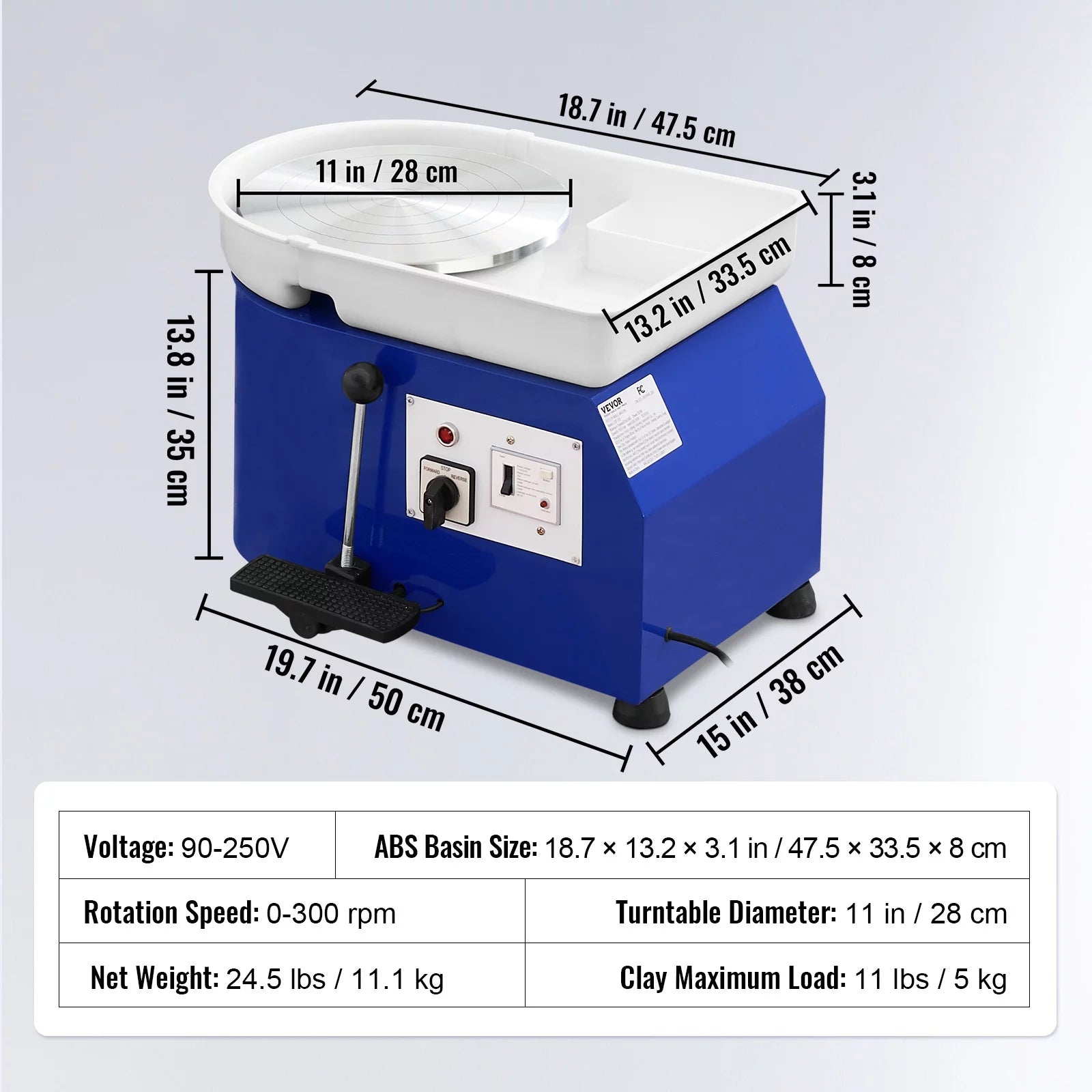 11" Ceramic Wheel Forming Machine with Adjustable Speed Handle and Foot Pedal Control R36691
