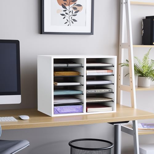 Wooden Paper and Mail Organizer with Adjustable Shelves Q548
