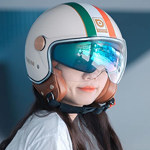 Retro Creative Motorcycle Half Helmet, 3/4 Face Breathable Motorbike Helmets with Double Visor Helmet X1957