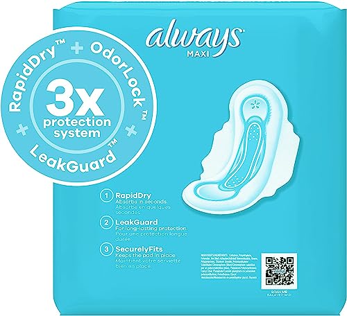 Size 2 Long Super Absorbency Unscented Maxi Pads with Wings, 60 Count I64344