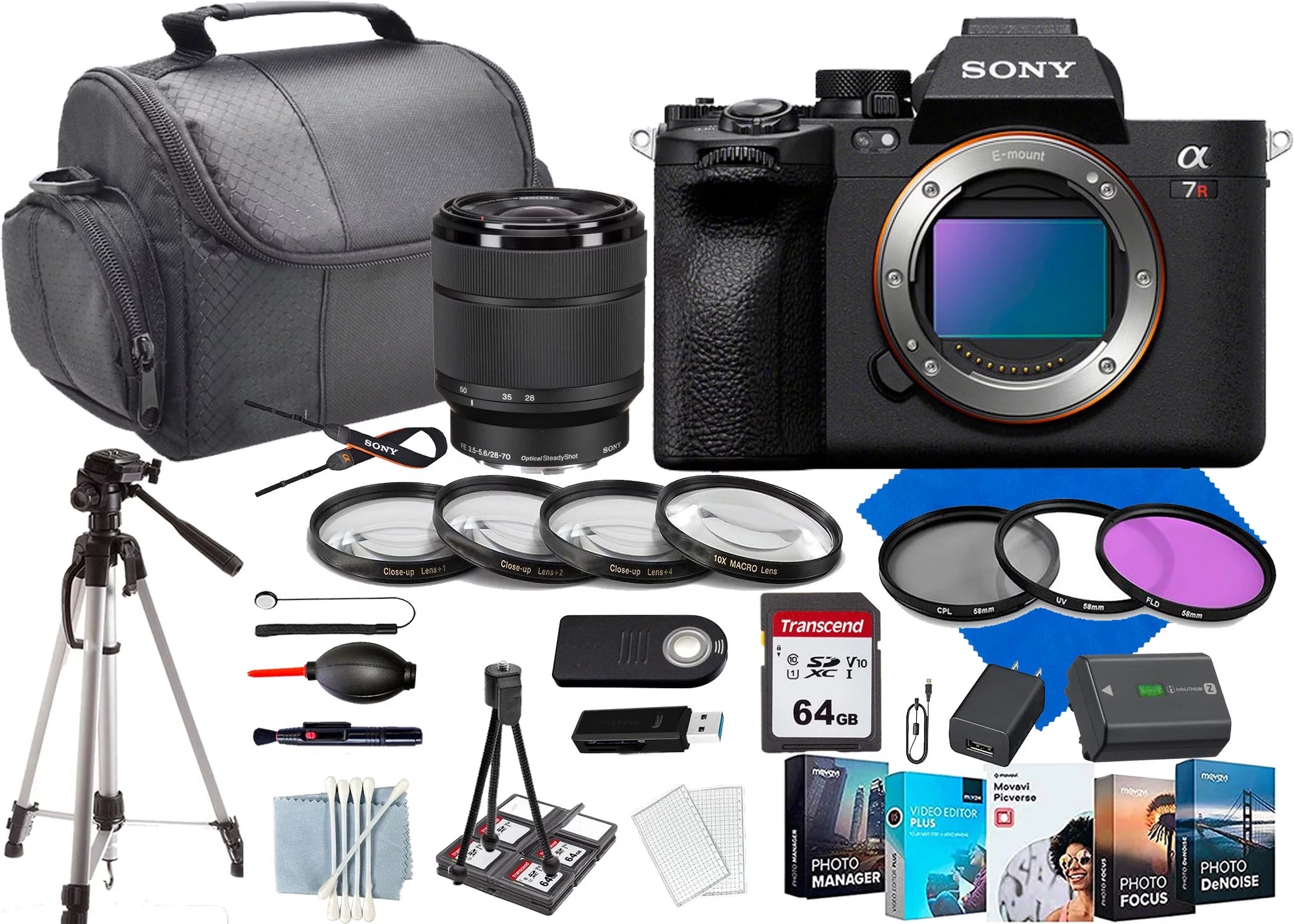 Mirrorless Camera with 28-70mm Lens, 128GB Memory Cards, Tripod Bundle R298