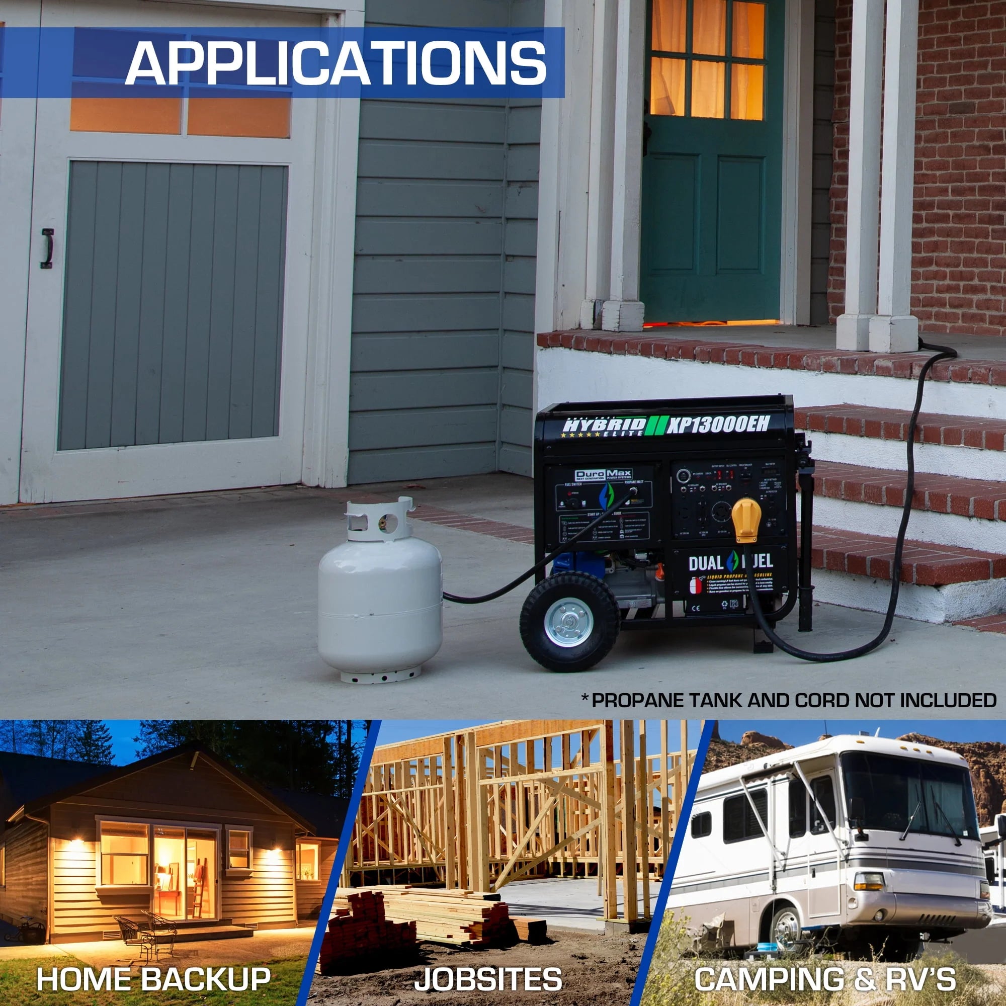 13,000-Watt 500cc Portable Hybrid Gas Propane Generator D932946