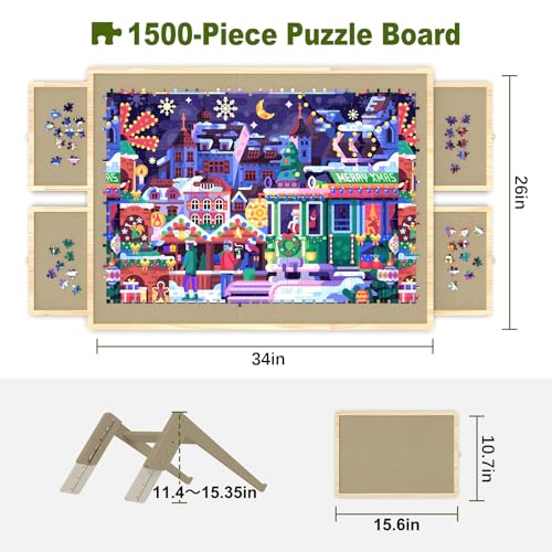 1500 Pieces Wooden Tilting Rotating Puzzle Board with Drawers and Cover R708