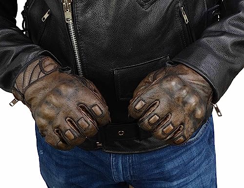 Brown Leather Motorcycle Gloves with Gel Palm D5413