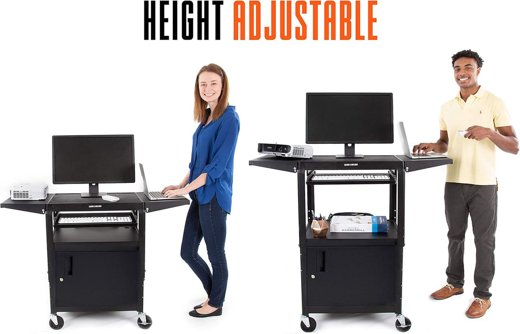 Black Height Adjustable Utility Cart with Locking Cabinet and Drop Leaves E329