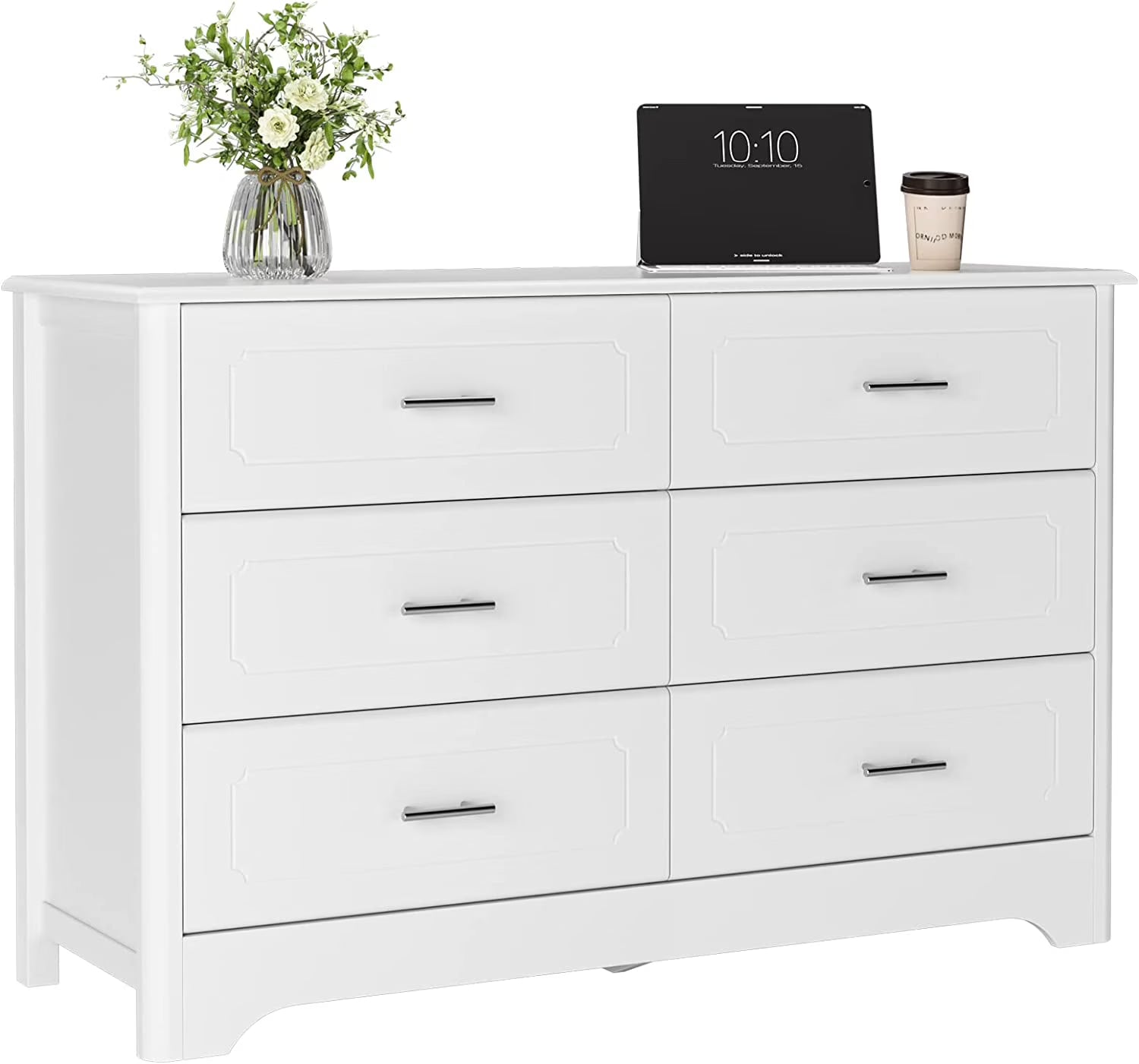 White Wood Dresser with Metal Handles O7468