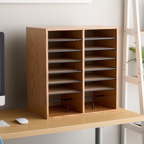 Wooden Paper and Mail Organizer with Adjustable Shelves Q548