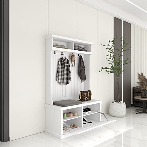 White Hall Tree with Bench and Shoe Storage Q682