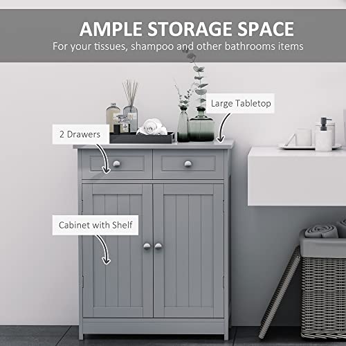 Grey Wooden Bathroom Floor Cabinet with 2 Doors and 2 Drawers U57585