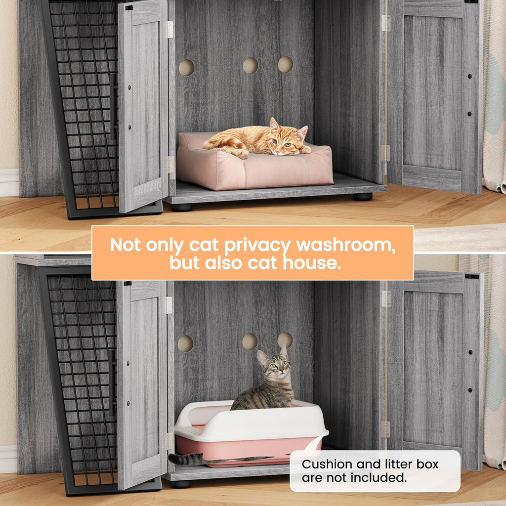 Cat Litter Box Enclosure with Platform, Double Layer Cat Litter Hidden Furniture, Large Cat Cabinet with Ladder, Wax Wood B6325