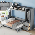 Gray Murphy Cabinet Storage Wall Bed with Closet and Drawers and Built-in Top Shelf R4609