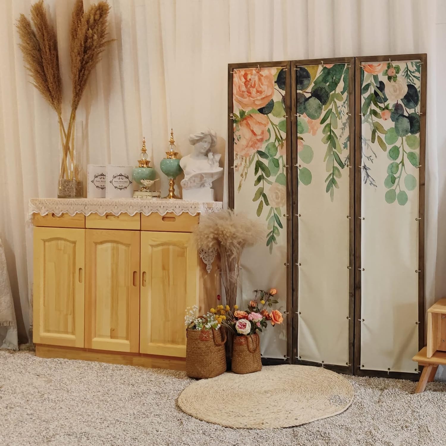 3-Panel Foldable Canvas Room Divider Screen 71'' Tall U99439