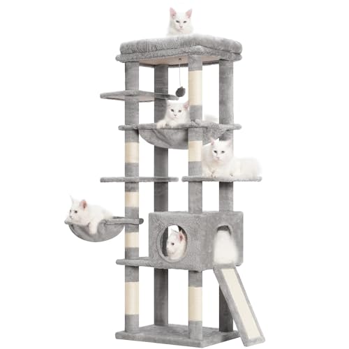 Smoky Gray 60 inches Cat Tree Tower with Scratching Posts K528