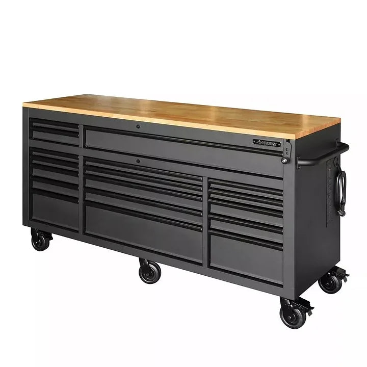 72 IN. W 18-Drawer Deep Tool Chest Mobile Workbench in Matte Black with Adjustable-Height Hardwood Top A214176