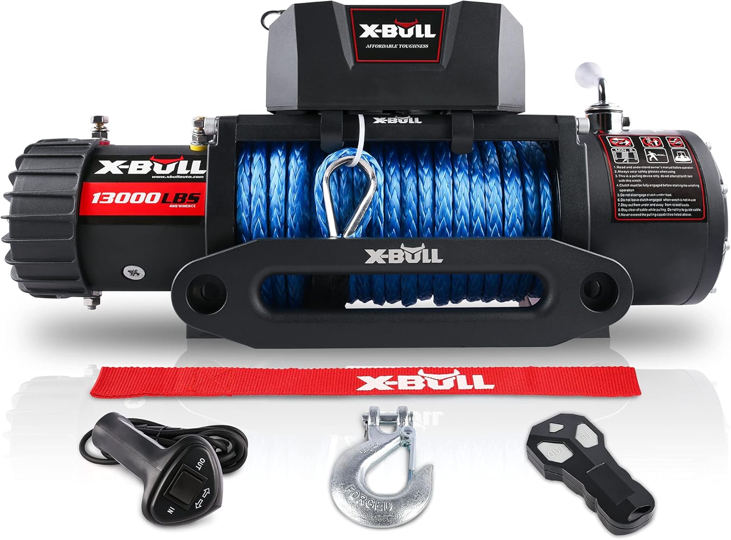 12V 10000 lb Synthetic Rope Electric Winch with Hawse Fairlead T315770