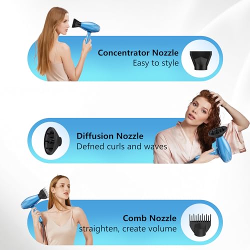 Black Hair Dryer with Diffuser and Concentrator Nozzle P3126