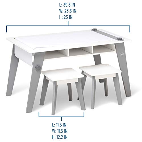 Gray Kids Arts and Crafts Table Set with Two Stools and Storage Cubbies R8926