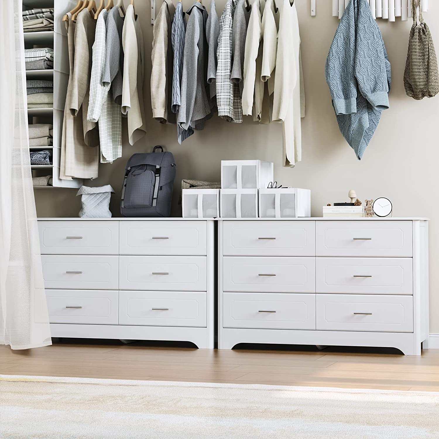 White Wood Dresser with Metal Handles O7468