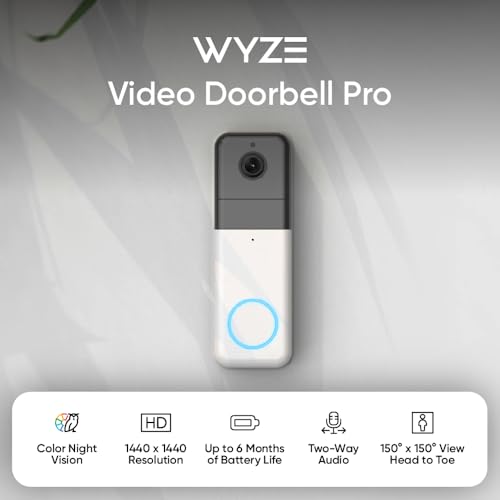 Wireless Video Doorbell Pro, 1440 HD Video, 2-Way Audio, Night Vision W343809