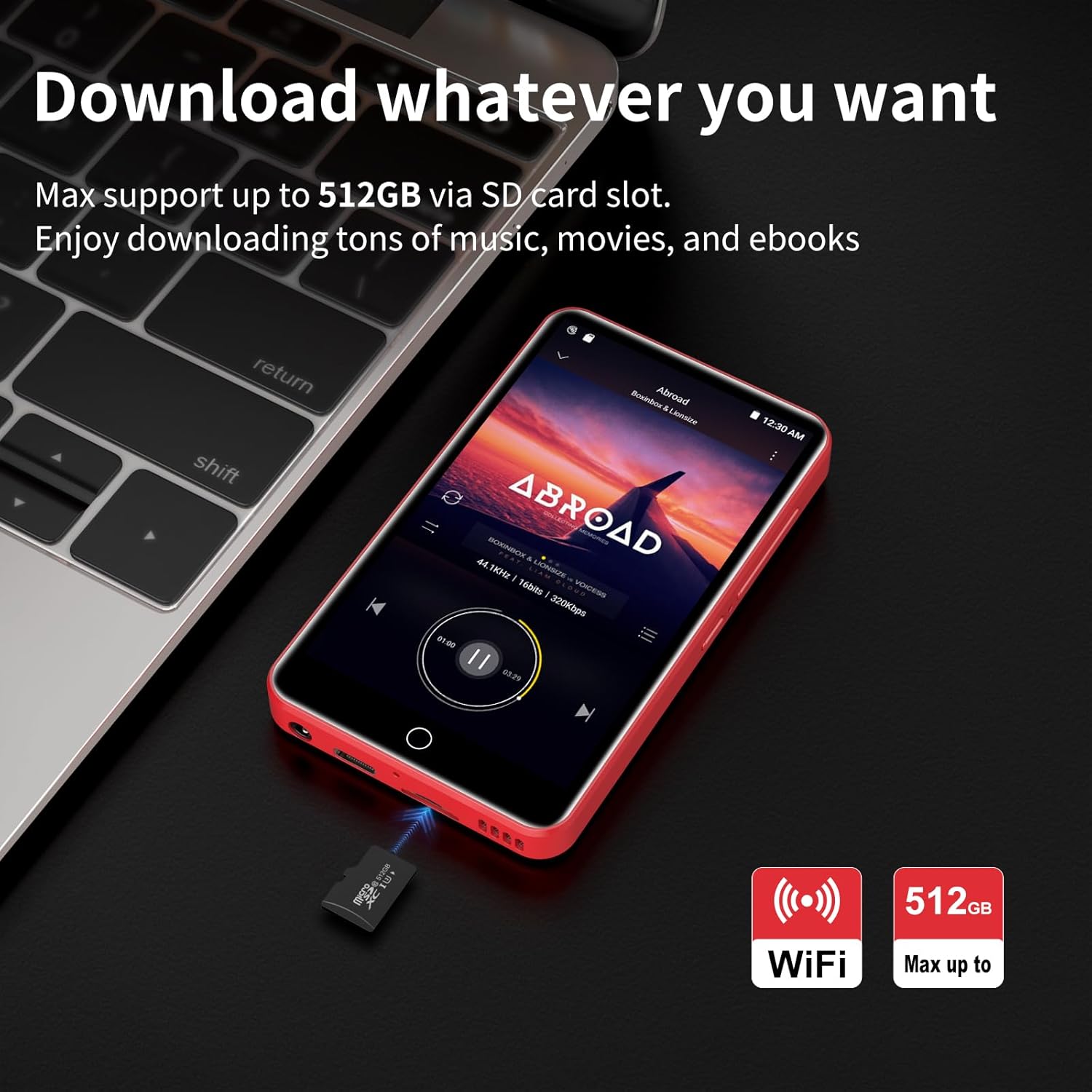 80GB MP3 Player with Bluetooth and WiFi, 4.0" Touchscreen L467337